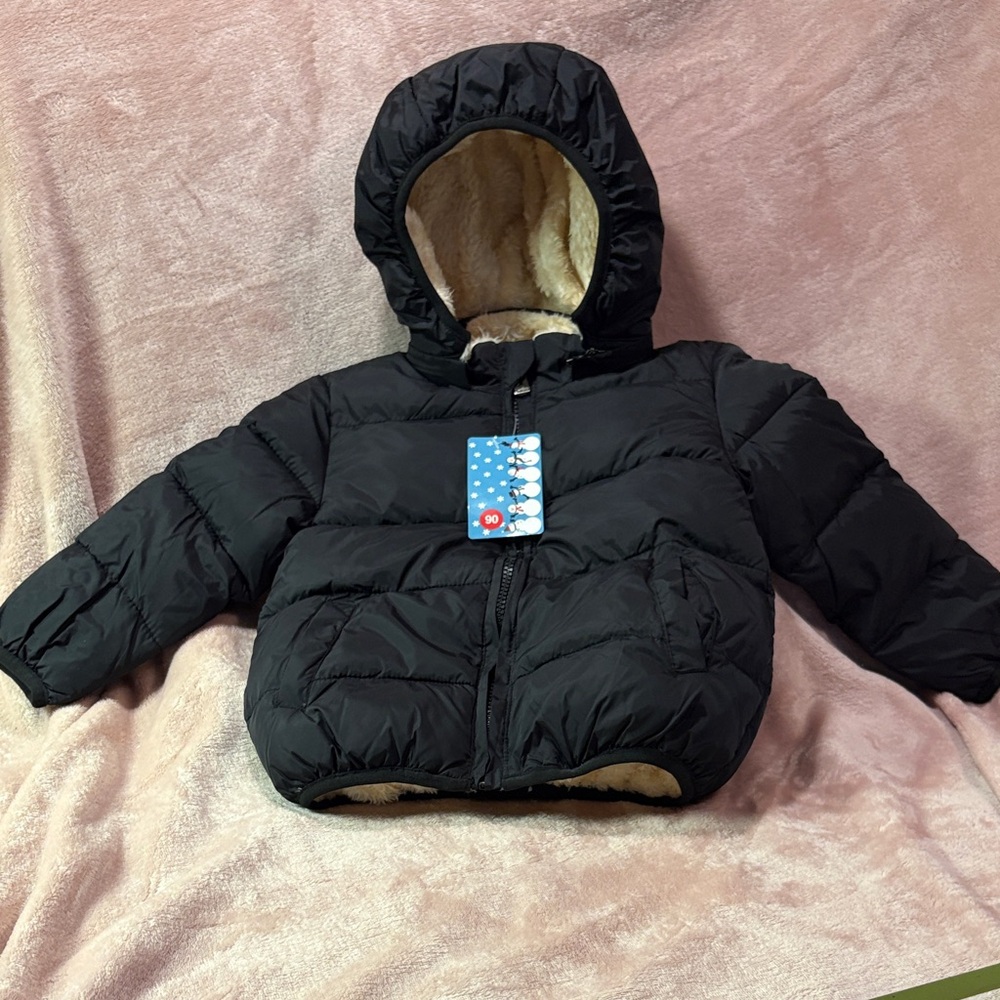 Cozy Black Puffer Jacket w Removable hood for Kids